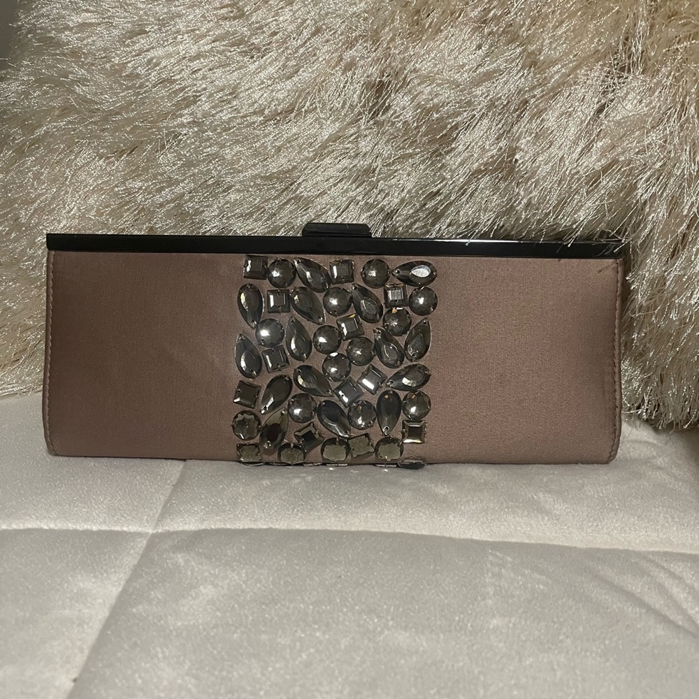 Banana Republic, Elegant Brown Clutch with Gemstone Accents
